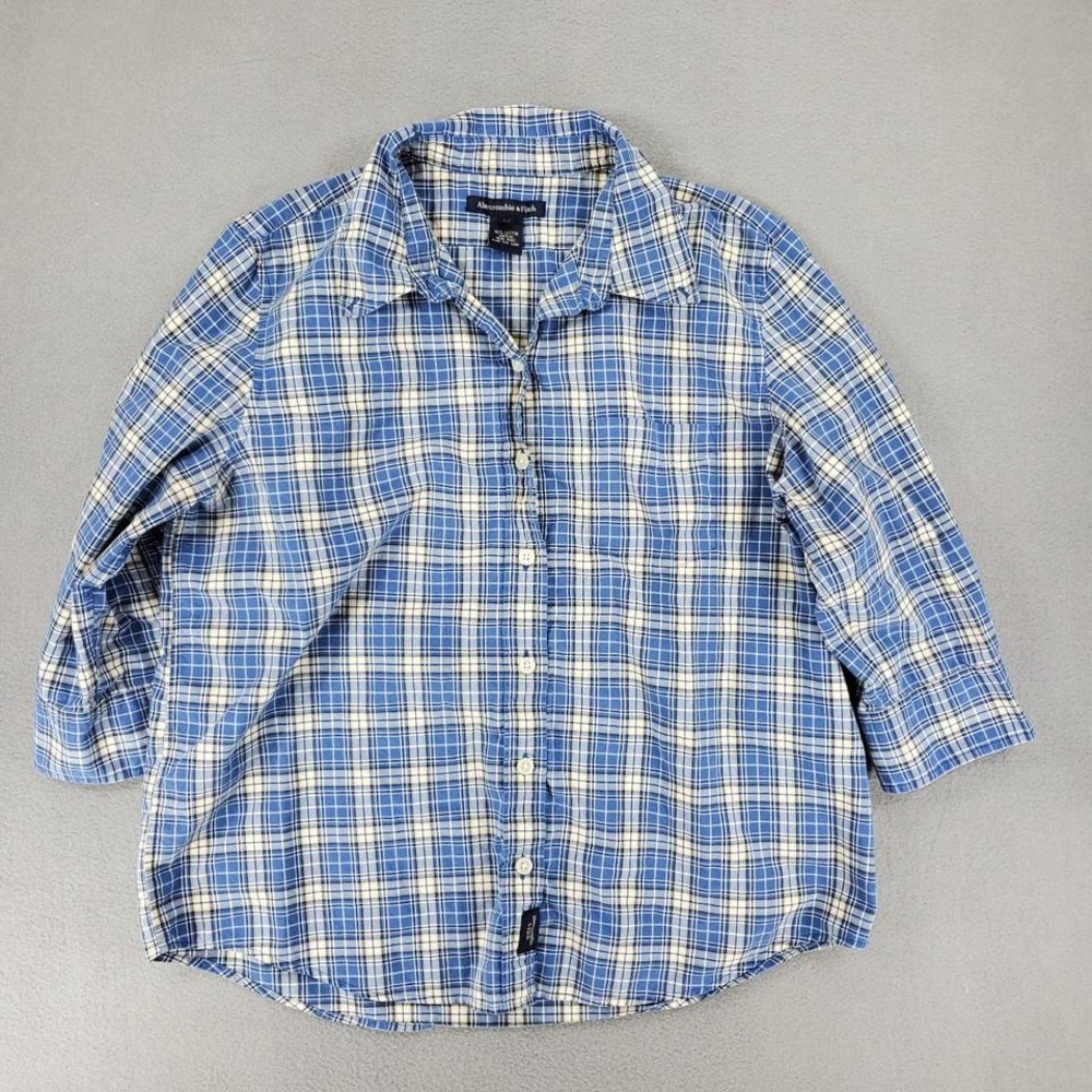 Abercrombie fitch Womens Blue and yellow plaid button up shirt size M
